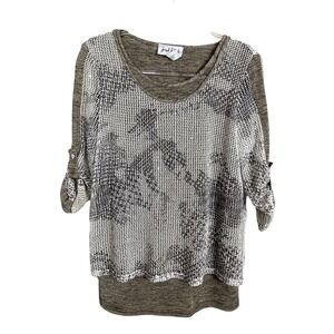 Joseph Ribkoff Sz 2‎ Tunic Top Taupe Black Net Overlay Sequin Boho Soft Grunge